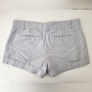 BCBG linen cotton shorts white blue striped chino nautical pinstripes cuffed S 4